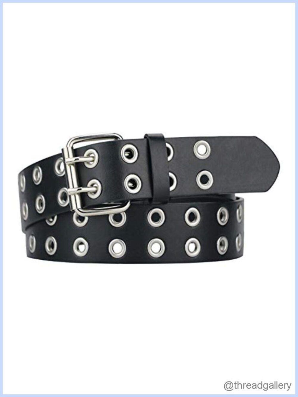 Faux Leather Grommet Studded Belt Double Prong Buckle Punk Goth